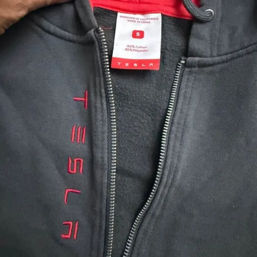 Tesla Embroidered Zip-Up Gray Hoodie size Small